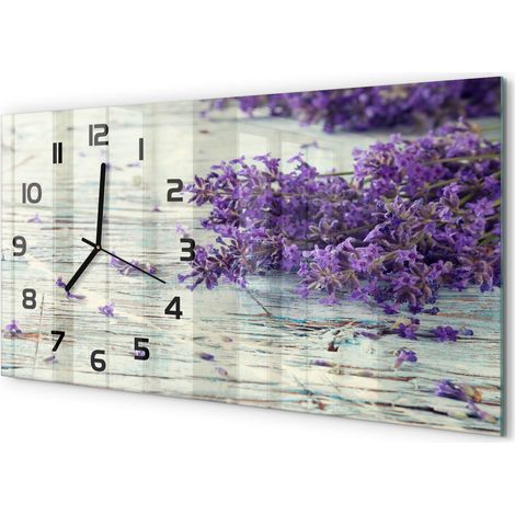 Horloge Murale Grand Format 60x30 cm Verre Trempé Silencieuse Design Élégant Lavande (1/5)