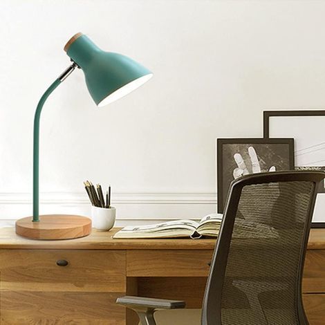Lampe de Table Bois Verte E27 Tête Orientable Rétro Lecture Chambre (1/5)