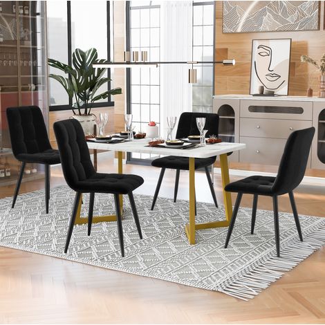 Esstisch-Set 117 cm mit 4 Stühlen, MDF-Tischplatte, Schwarz und Gold HAVRYA (1/5)