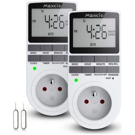 Programmierbare digitale Steckdosen (2er-Pack) mit Tages-/Wochentimer, LCD-Display, Diebstahlschutz, Zufallsmodus, Energiesparmodus, max. 16 A/3680 W (1/5)