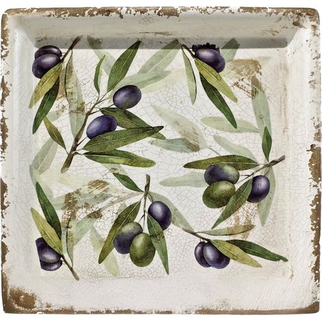 Plato cuadrado de cerámica craquelada beige con olivo 22 cm (1/5)
