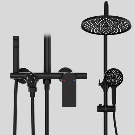 Genesis City All-Copper Gun Grey Pressure-Boosting Shower Set - Luxury Rain Shower Room - Black Version