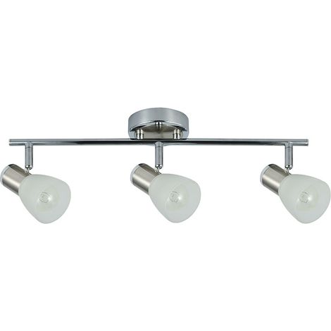 FABRILAMP foco regleta cholo 3xe14 cromo/niquel recto , Regleta de tres focos serie Cholo de color Cromo/Níquel con tulipas de cristal Realizada en metal con tres portalámparas (1/2)