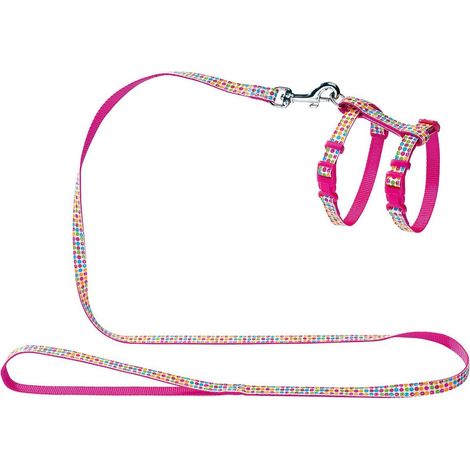 Hunter Pettorina e guinzaglio per Cuccioli e per Gatti SeventiesNylon Rosa carico (1/2)