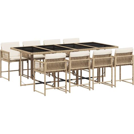 Maison Exclusive - 9-tlg. Garten-Essgruppe mit Kissen Beige Poly