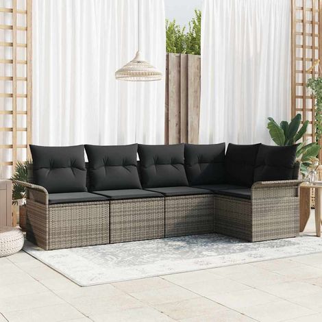 Gartensofa-set mit Speicher 5 pcs Grau Poly-Rattan (1/5)