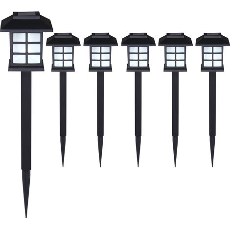 DEUBA® Solar LED Garden Path Marker Lights Outdoor Pathway Border Lighting with Ground Spikes Weatherproof Automatic Twilight Sensor Lamps Built-in Rechargeable Battery Black 6 Pcs Set
