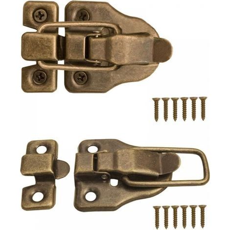 Fermetures pour coffres, boîtes, valises, ferrures en métal, design vintage en laiton, lot de 2 avec vis, 59 mm x 40 mm (1/4)