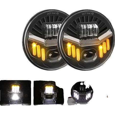 Faro delantero, redondo de 7 pulgadas, luz alta/baja, amarillo claro, blanco con amarillo (1/2)