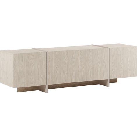 Meuble TV 4 portes aspect bois clair avec pieds-séparations pleins beige - VISION (1/5)