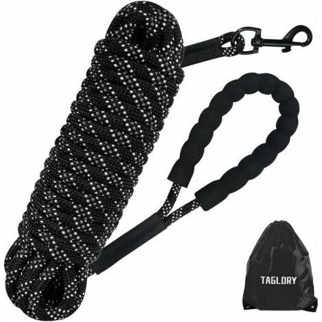 Longe pour Chien 5m, Long Laisse Chien Corde avec Poignée Rembourrée pour Chiens de Petites à Grandes Taille, Noir (1/5)