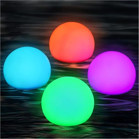 Set mit 4 schwimmenden Poolleuchten, IP65 wasserdicht, mit Fernbedienung, 16 RGB-Farbwechsel-LEDs, ideal als Geschenk für Kinder, für Schwimmbäder, Teiche und Partys.