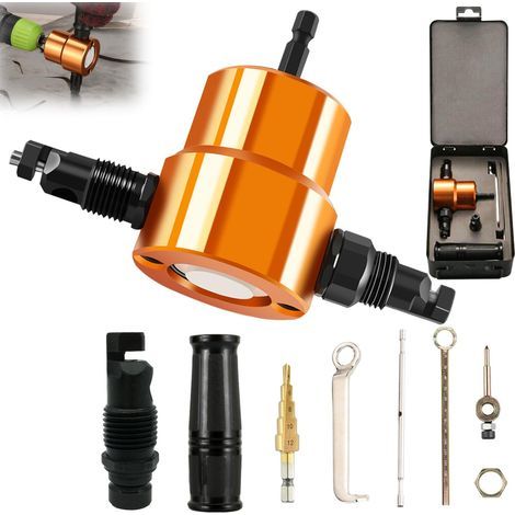 Set Grignoteuse Tôle, Double Tête Découper Coupe-plaque de Perceuse Électrique, Outils de Tôlerie Réglable à 360 Degrés, Coupe Plaque sur Perceuse, pour Plupart des Métaux e Profilés Complexes (1/5)