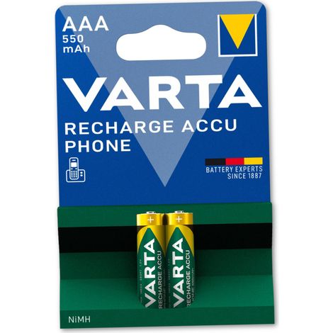 VARTA PHONE Batterie ricaricabili AAA da 550 mAh per telefoni fissi, 2 pezzi