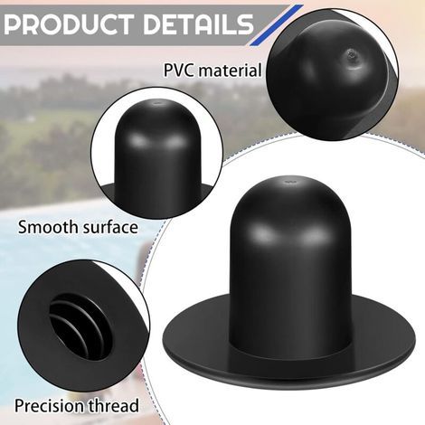 8 Pièces Pompe de Filtration de Piscine au Sol Bouchon de Trou de Crépine Accessoires de Piscine d'Été de Couleur Unie Bouchon de Pompe de Piscine en PVC Bouchon de Vidange Piscine (Noir) (1/4)