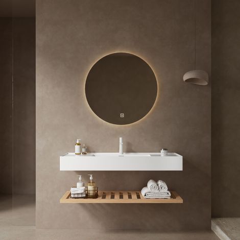 120cm Badezimmerschrank Waschbecken, Waschtischunte, Hängendes weißes rechteckiges Acrylbecken, Gestreifte Regalschicht, Wasserhahn nicht im Lieferumfang enthalten, Natürliche Holzmaserung Farbe