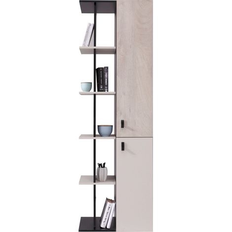Étagère Camteso 103, Noir + Chêne + Beige, Avec des portes, Stratifié, Le nombre de portes: 2, Nombre de tiroirs: 0, 190x60x40cm