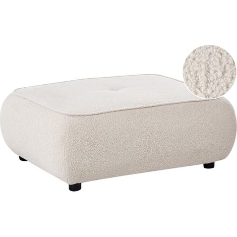 Otomana tapizada de bouclé reposapiés cuadrado acolchado diseño decorativo moderno blanco crema Salla