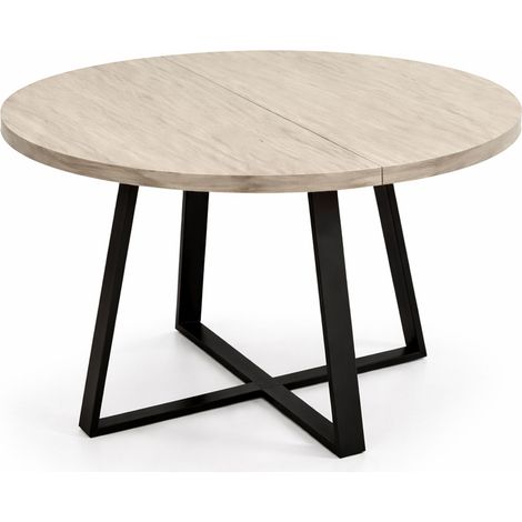 Home Heavenly® - Mesa de comedor redonda extensible ANUBIS, diseño moderno y funcional, tablero de melamina y patas metálicas ne Color: Beige - Pata negra