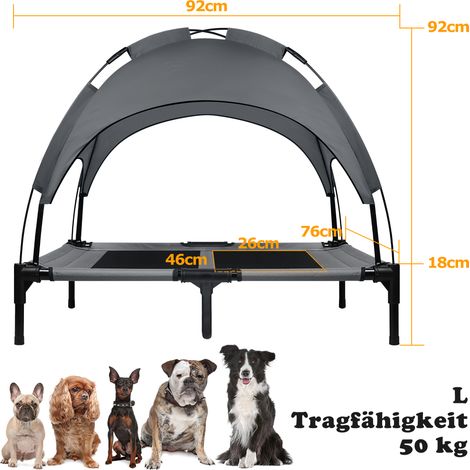HENGMEI Lit pour chien avec toit - Protection solaire - L 92 x 76 x 92 cm - Avec baldaquin - Pour l'extérieur - Avec repose-pieds antidérapant - Résistant aux intempéries - Cadre en fer (1/5)