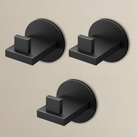 doporro Gancho de Pared Simple de Acero Inoxidable 304, Antióxido y Antideslizante, Instalación sin Taladros o con Tornillos, Negro Mate, 3 Unidades, Stalo-08 (1/5)