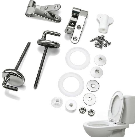 Fixation Abattant WC, Charnière Abattant WC en Acier Inoxydable - Universel, Compatible avec la Plupart des Toilettes Abattant Toilette, Fixation Cuvette WC (1/5)