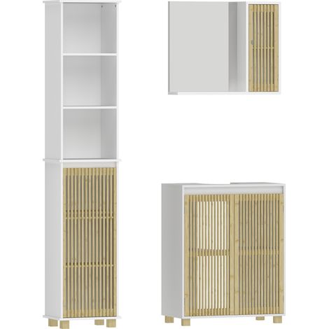 Ensemble de salle de bain - HOMCOM - colonne de salle de bain + meuble sous évier + armoire murale avec miroir - blanc (1/5)