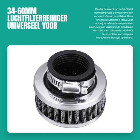 Dailygoods, Limpiador de filtro de aire universal, Malla de acero inoxidable doble capa, Entrada goma, Diámetro interior 34-60 mm, Montaje seguro (1/5)