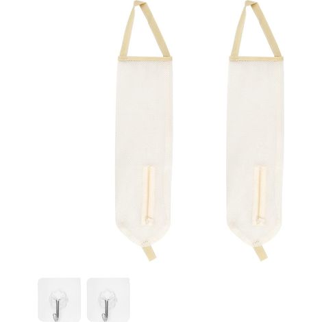 Lot de 2 supports muraux pour sacs plastique, distributeur suspendu pour rangement de sachets, cuisine et salle de bain (1/5)
