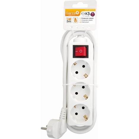 Garza Basic Power - Regleta Base múltiple de 3 tomas con interruptor 1,5mmX5m , Color Blanco (1/2)