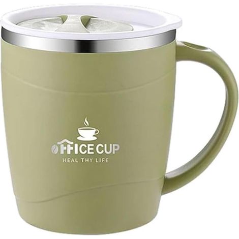 Doppelwandiger Isolierbecher aus Edelstahl 304 mit Deckel und Henkel, 500 ml, skalierter Kaffeebecher fürs Frühstück