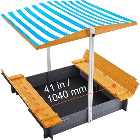 Bac à sable pour enfants avec couvercle, sièges d'angle confortables, assemblage facile (1/2)
