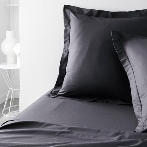 Set of 2 Pillowcases 63x63 cm, 57 Thread Count Cotton, 5cm Flange, Charcoal, Bedding (1/3)