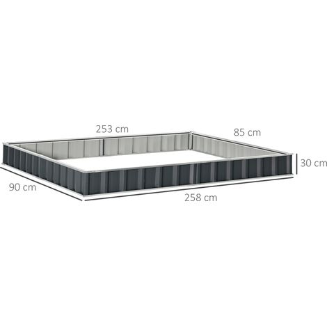 Carré potager surélevé en acier auto-assemblable, forme en T, étiquettes de jardin et gants inclus, couleur anthracite, idéal pour cultiver facilement en extérieur. (1/5)