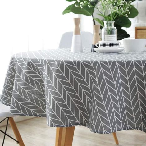 Mantel redondo de algodón y lino, de fácil cuidado, ideal para el jardín, el comedor o como decoración de mesa, color gris, 120 cm. (1/4)
