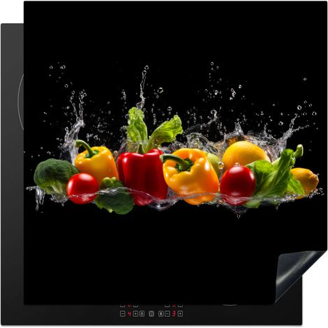 PROTECTOR DE PLACAS DE INDUCCIÓN Pimiento dulce - Agua - Vegetal - Negro Tapa Protectora De Cocina 78x78 cm