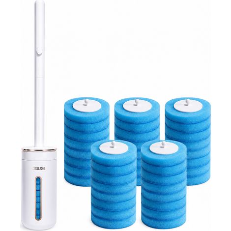 Brosse WC Jetable avec Support Mural et 40 Têtes de Rechange Bleu Océan (1/5)