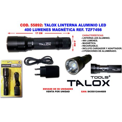 talox linterna recargable  alu led 400 lumen magnetica tzf7498