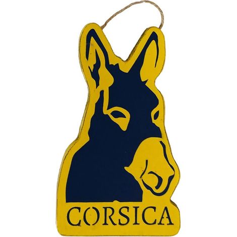 Plaque décorative en bois Âne Corsica - Moutarde et bleu