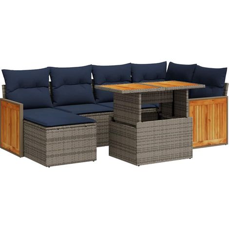 vidaXL Set Divani da Giardino con Cuscini 7pz Nero Polyrattan Acacia (1/5)