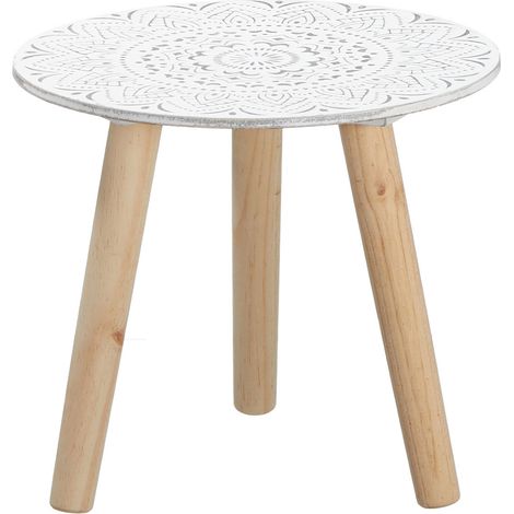 Beistelltisch weiß mit Dekor Belastbar bis 7 kg - 30 cm - kleiner Dekotisch mit Füße in Natur