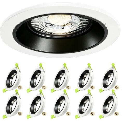 Spot LED Encastrable 230V Aluminium Cadre Avec Douille GU10, Spots de Plafond Trou de Montage 75mm, Encastrable Plafond GU10 Spot LED Salle de Bain, Cuisine et Salon, Lot de 10, Blanc+Noir (1/5)