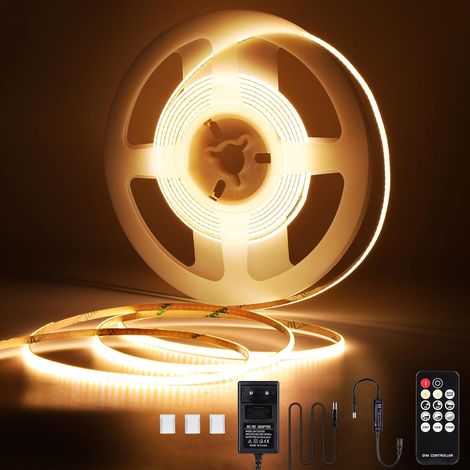LED Strip Warmweiss 3m, 12V 3000k Dimmbar COB LED Streifen 3mm Breit, 384LEDs/M Flexibel Lichtleiste mit Netzteil und RF Fernbedienung für Wohnzimmer Schlafzimmer Küche Dekoration (1/5)