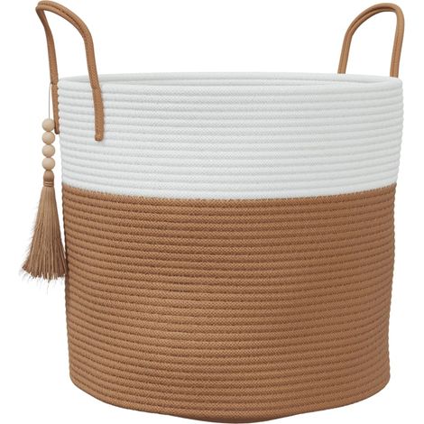 Cestino Portaoggetti Marrone e Bianco Ø40x35 cm in Cotone vidaXL (1/5)