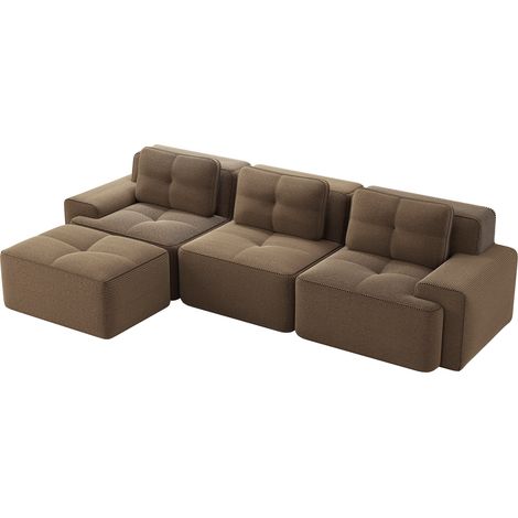Canapé modulaire Cloud sans armature en L, canapé modulaire avec ottoman, canapé Cloud modulaire, canapé Cloud 3 places en velours côtelé pour salon, canapé sans montage, marron (1/5)