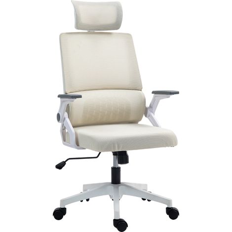 Silla de oficina ajustable con reposacabezas, color beige, 60x61x121,5 cm