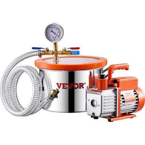 Chambre à vide de 5,7 L (1,5 gallon) et kit de pompe de 100 L/min (3,5 CFM), chambre en acier inoxydable, kit de chambre de dégazage avec pompe à vide monobloc, couvercle en acrylique, huile et tuyau (1/5)