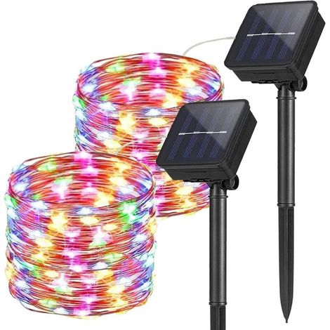2 Pack Solar Outdoor String Lights, 10M 100 LED Waterproof Solar String Lights, Auto ON/OFF Decorative Lights for Garden, Patio, Fence, Yard, Home, Christmas, Wedding, Party, Color (1/5)