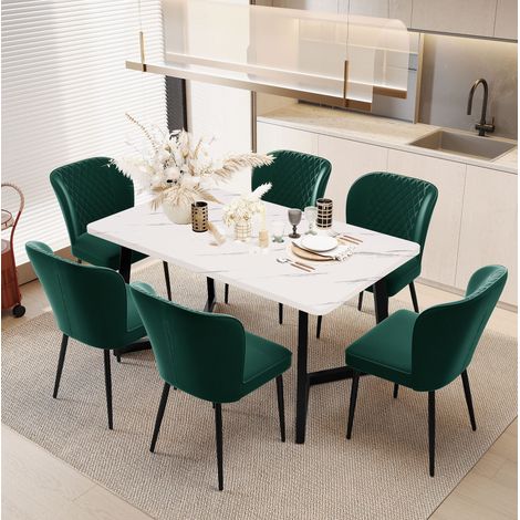 Silla de comedor de terciopelo verde oscuro, estructura metálica, lote de 6 DESVIAE (1/5)