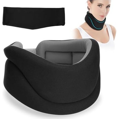 Collier Cervical Souple Ajustable pour le Sommeil, Soulage la Douleur du Cou et la Pression Vertébrale, Fournit un Soutien au Cou, Noir, 8CM de Profondeur, L (1/5)